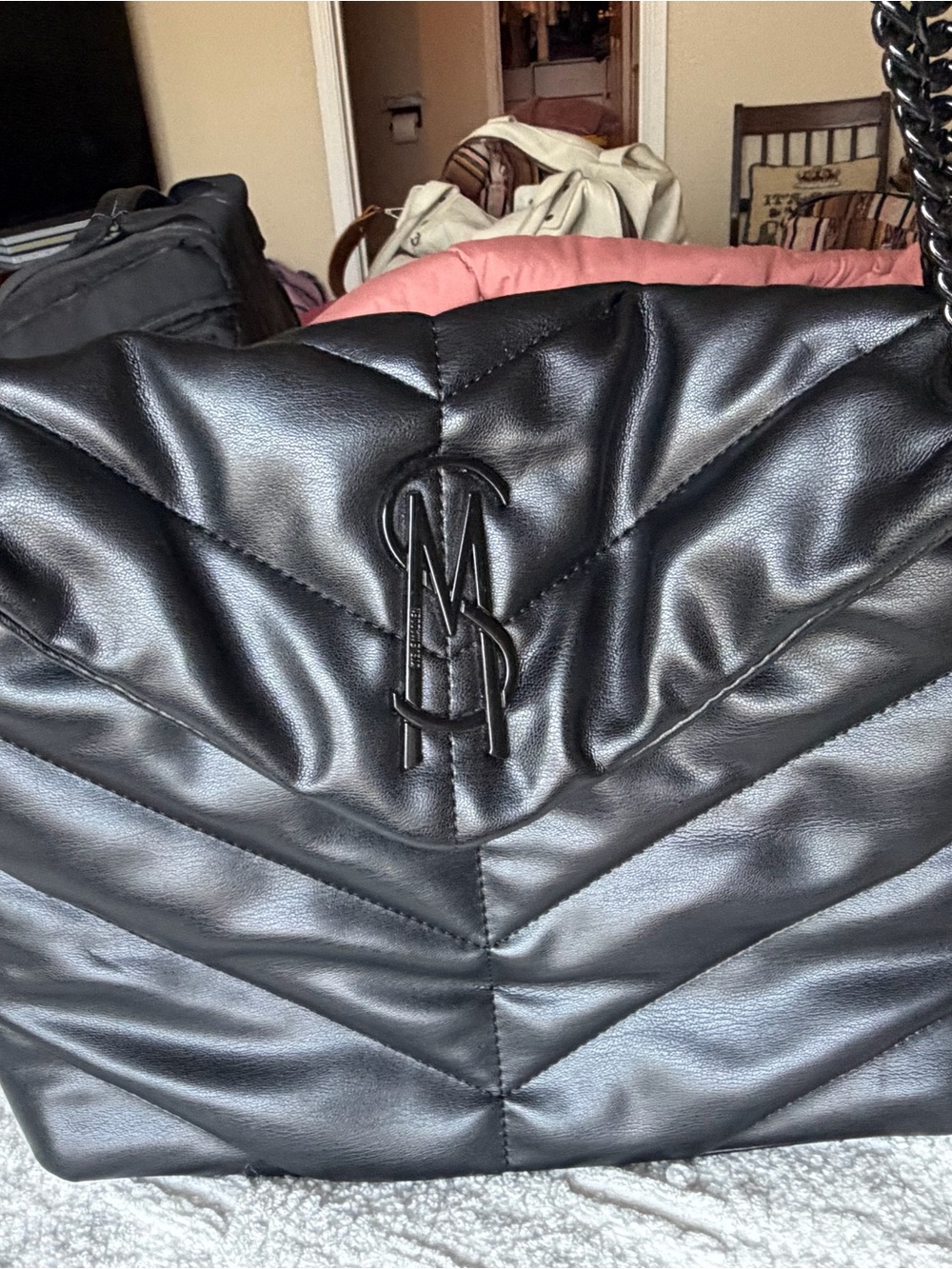 Steve Madden Quilted Black Leather Tote